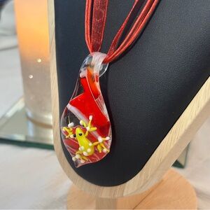 New Lampwork Frog Art Glass Pendant + 2 Necklaces Red Yellow